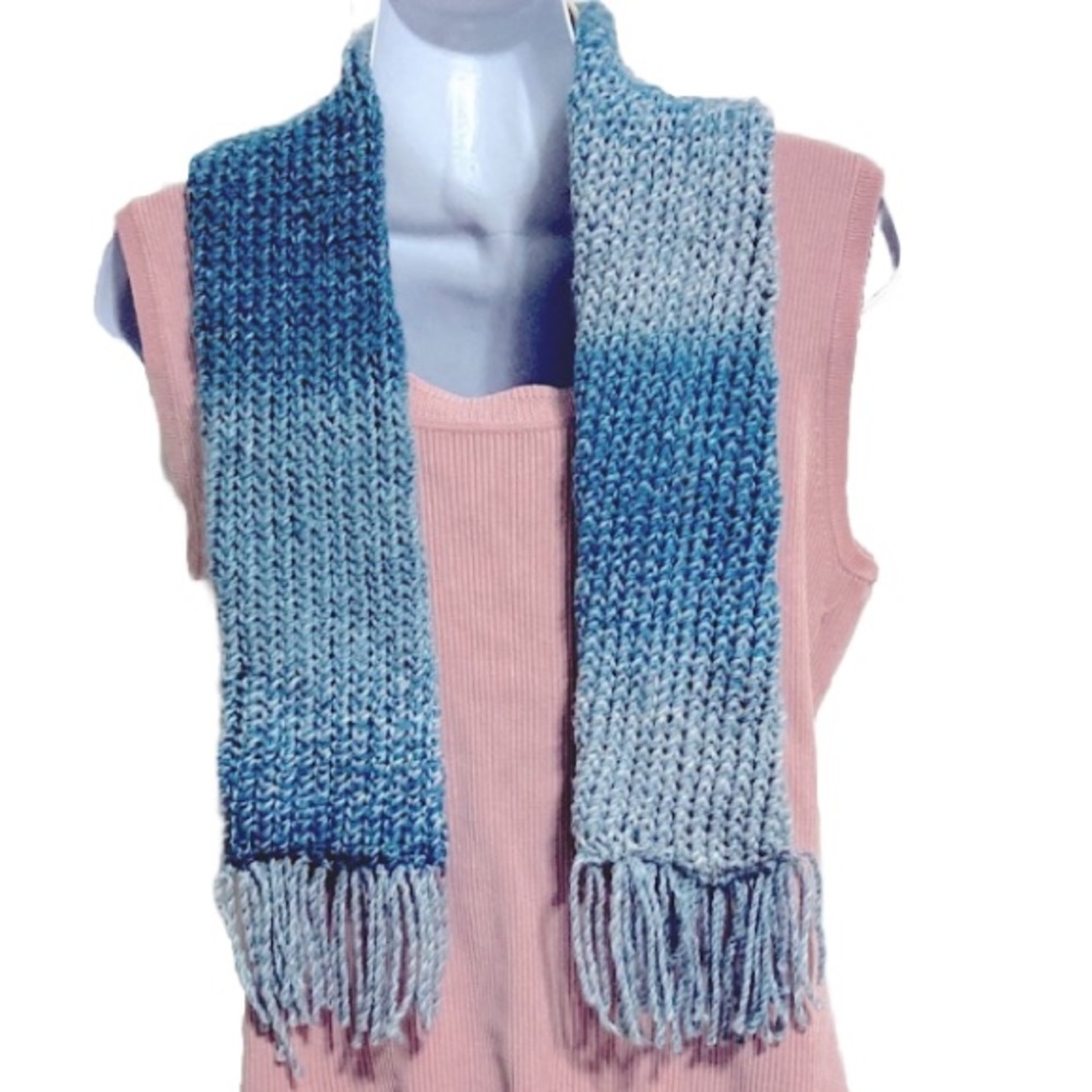 Teal Ombre Child  Super Soft Double Thick Fringed Scarf 46 x 4 inches